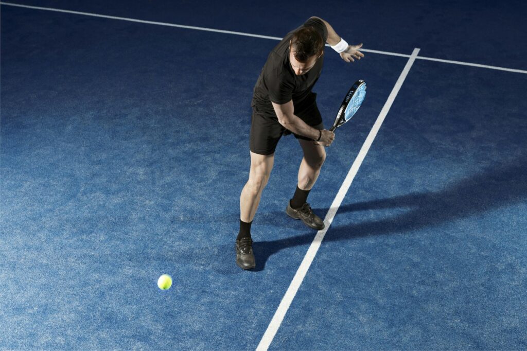 Padel doubles match seen from above